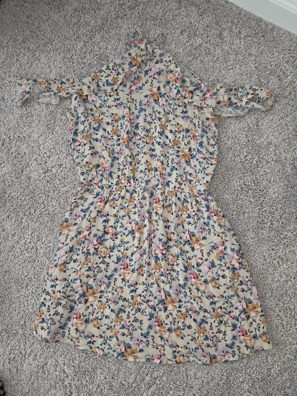 American Eagle Outfitters Cream Floral Off-Shoulder Sundress